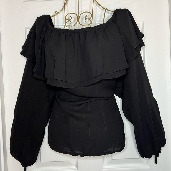 Michael Kors Black Ruffled Off-Shoulder Blouse - Picture 3 of 11